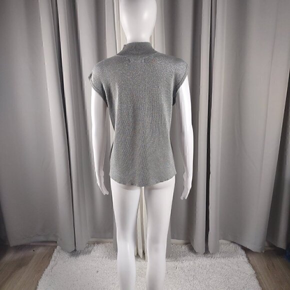 Coldwater Creek Silver Glitter Silk Blend Sparkle Mock Turtleneck Blouse Size L - Picture 4 of 12